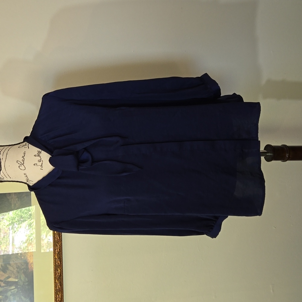 Modcloth dark blue/purple bow neck blouse